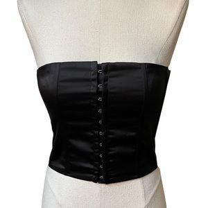 Black Satin Lace Up Back Crop Corset Top